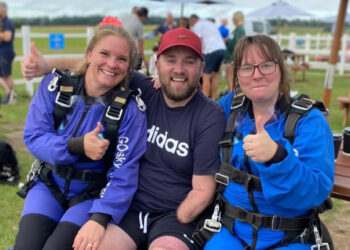 Local women skydive for Jason’s rehabilitation fund