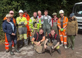 Westbury firefighters rescue dog trapped in pipe