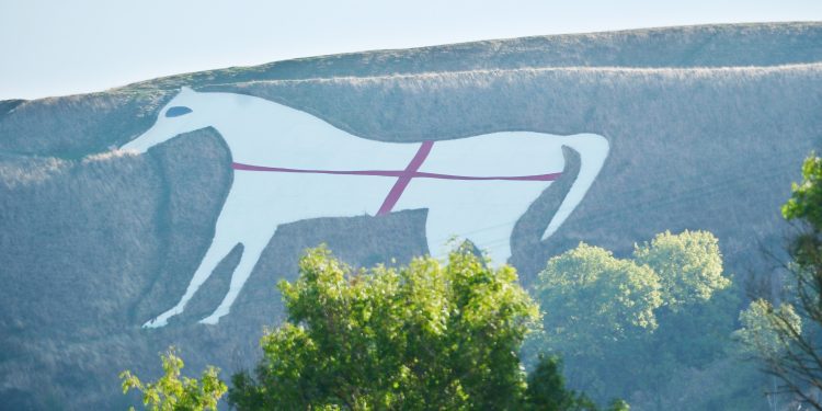 St George’s cross attached to Westbury White Horse