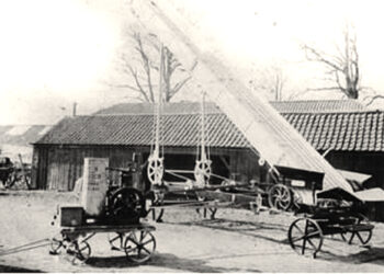 Historic agricultural machine on display in Bratton