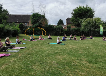 Free outdoor yoga draw crowds to Westbury park